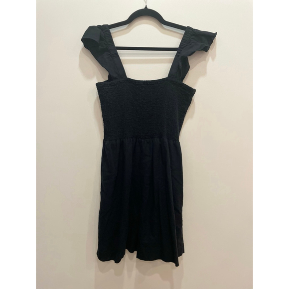 Madewell Linen Blend Black Smocked Ruffle Strap Romper Size 10 Minimalist - Picture 5 of 10